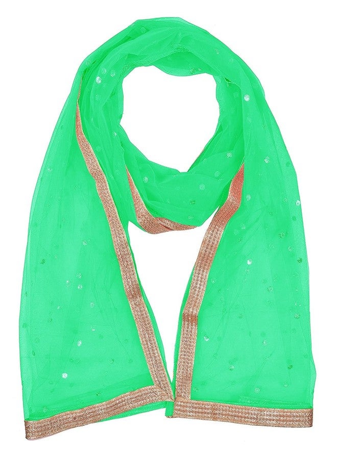 themilestocks TMS Woman's Embellished Net Dupatta Scarf Shawl Wrap Soft Indian Bridal Wedding (Fluorescent Green) - Image 2